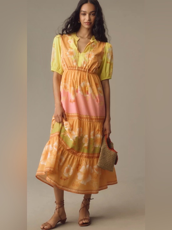 FARM Rio Dresses & Skirts - FARM Rio Yellow Pink Orange Floral Midi Dress